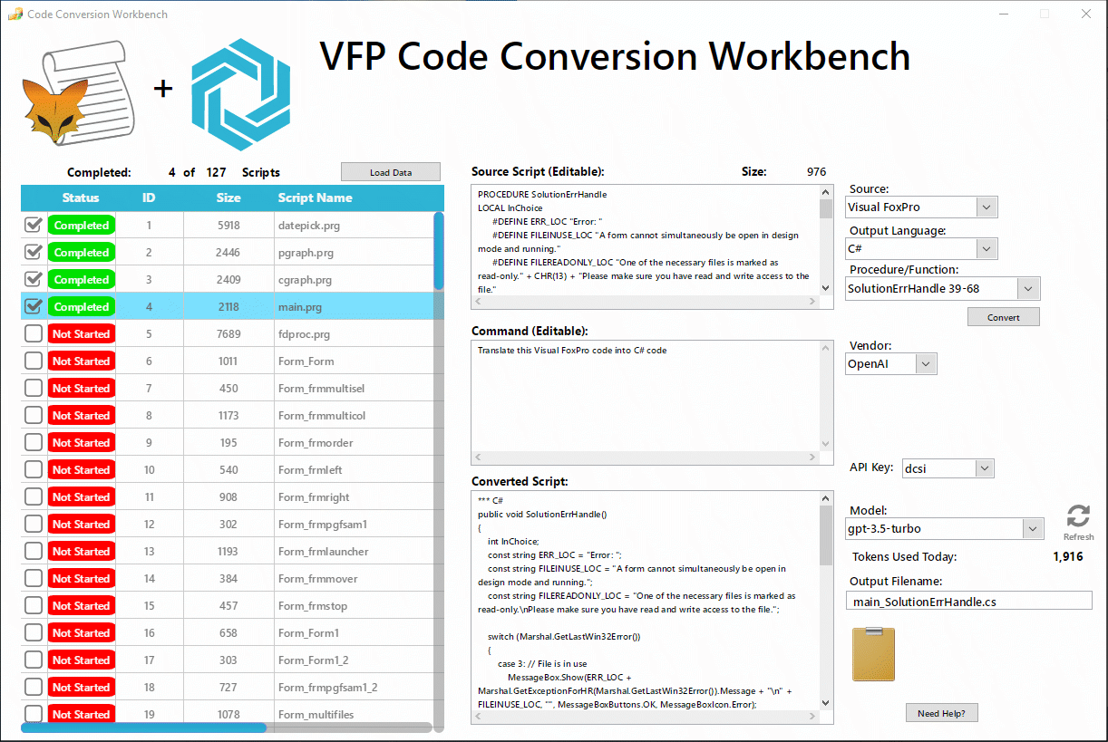 Code Conversion Workbench - VFP to C# Conversion