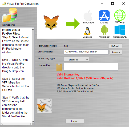 Visual FoxPro Conversion window