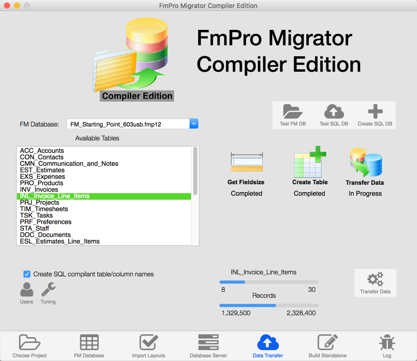 FmPro Migrator Compiler - Data Transfer Screenshot